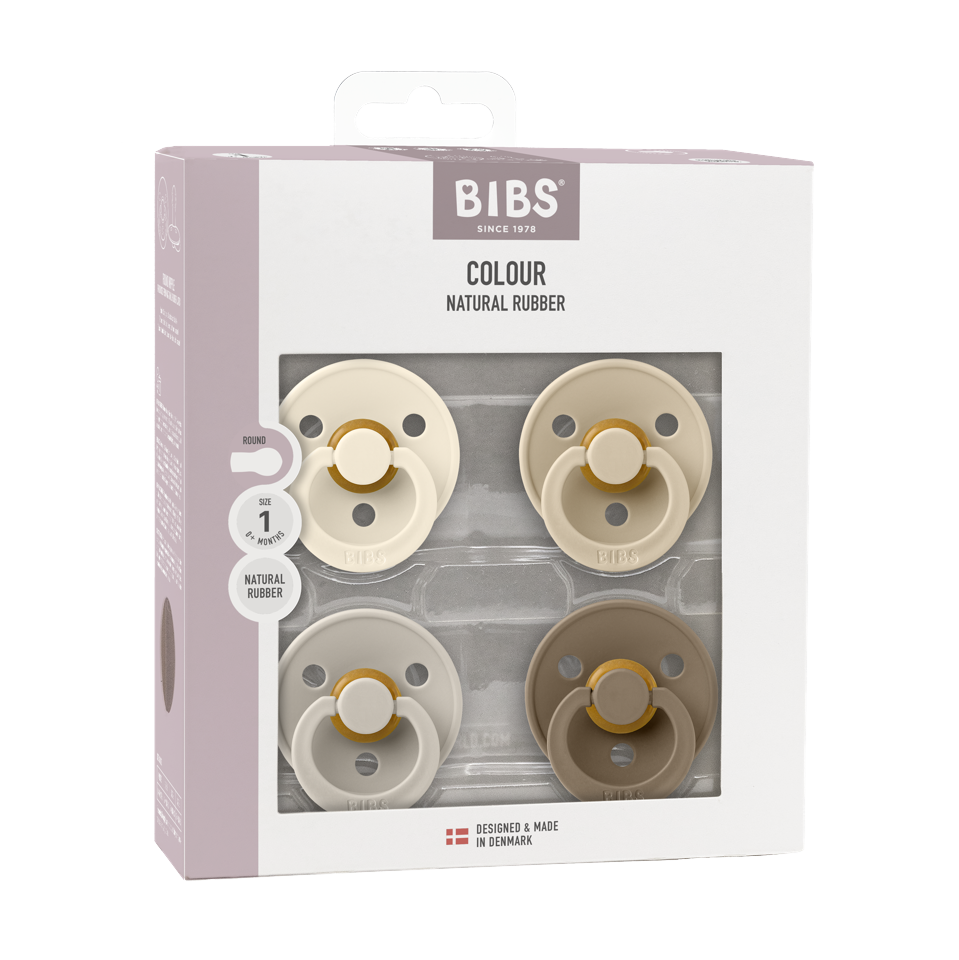 BIBS - Pacifier Colour 4 PACK - Ivory/Sand/Vanilla/Dark Oak - Size 1