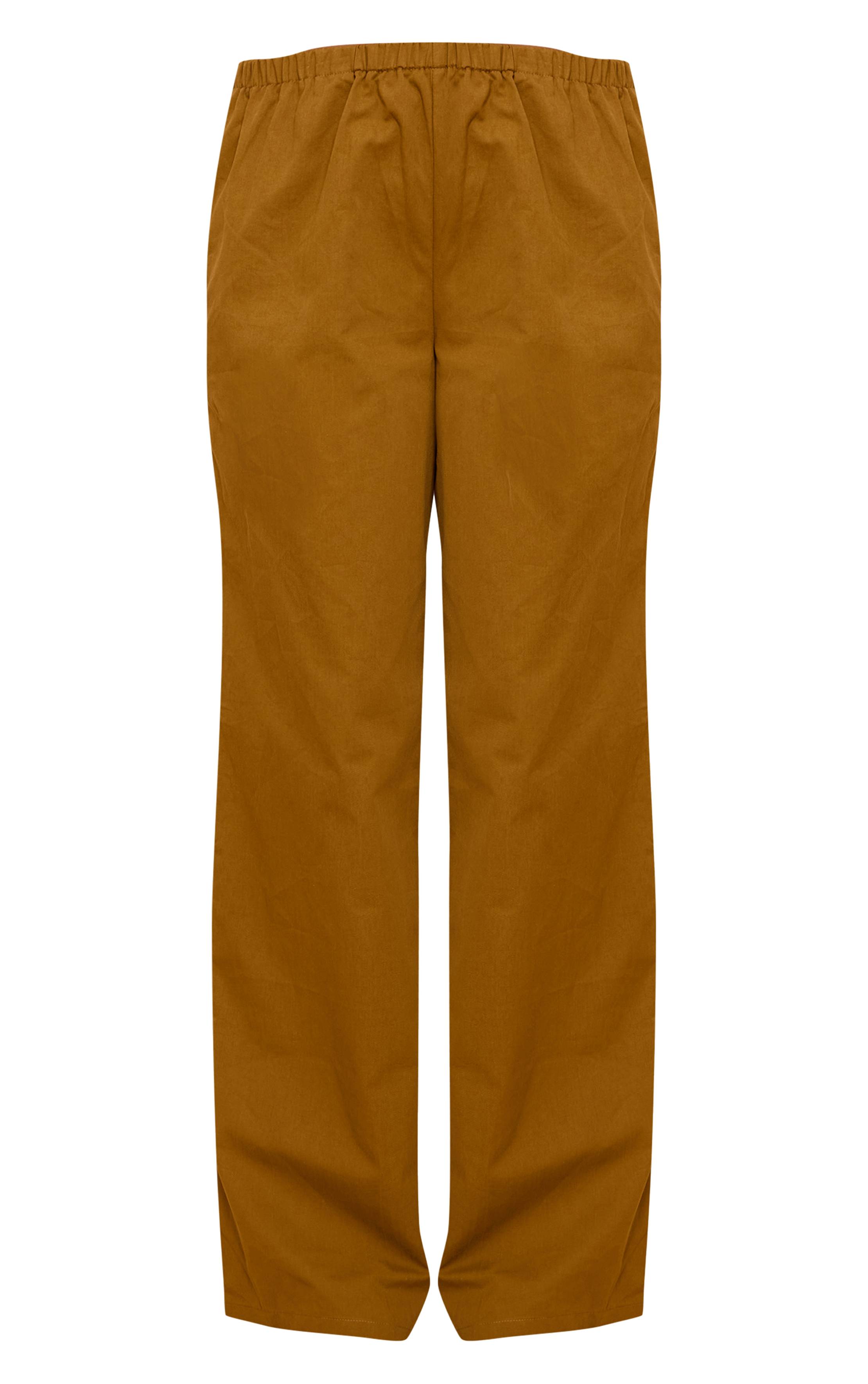 Vert Olive Pantalon Large En Coton Tissé À Taille Élastiquée