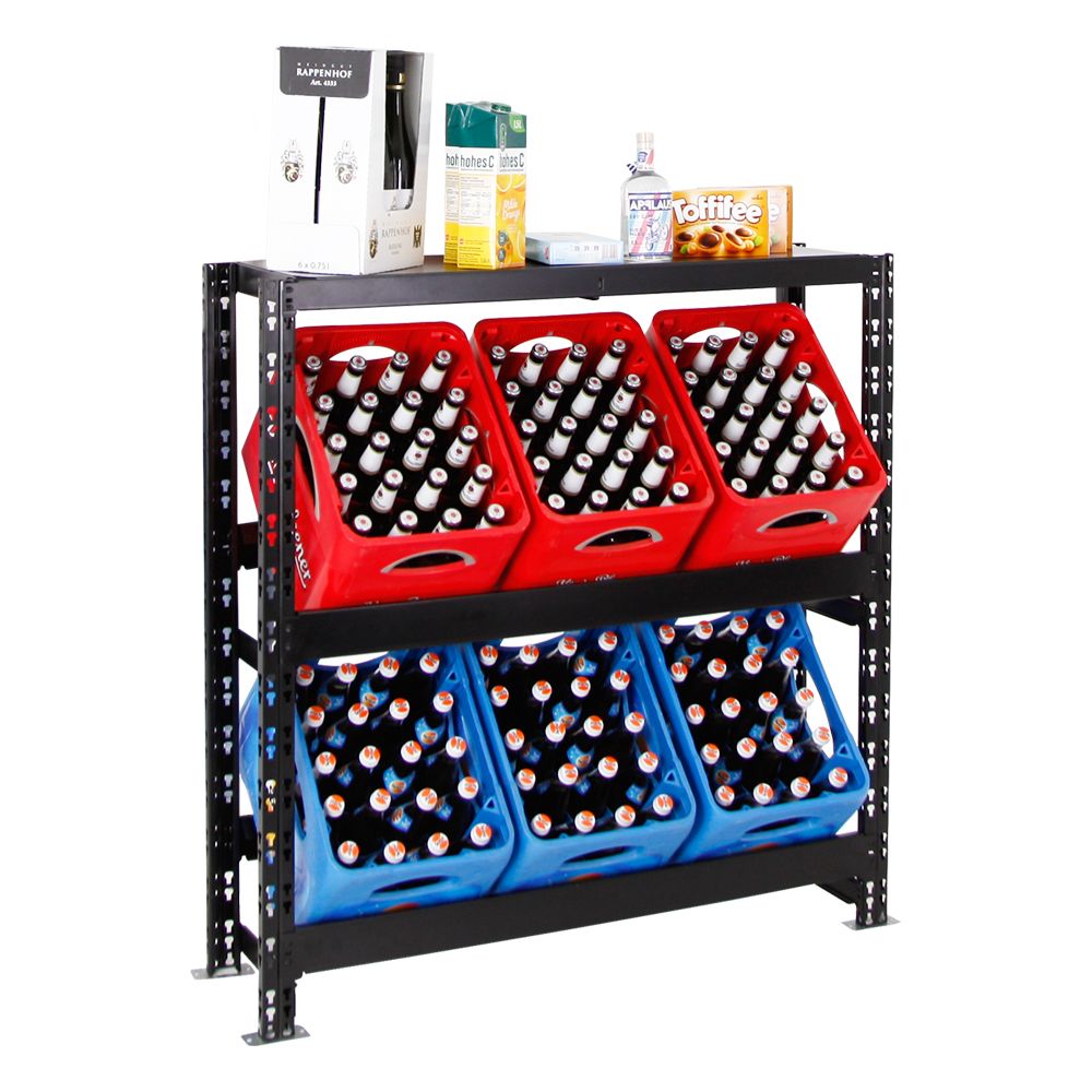 PROREGAL Drankkrattenrek Tegernsee XL HxBxD 110 x 110 x 30 cm 6 Kratten + Plank Zwart