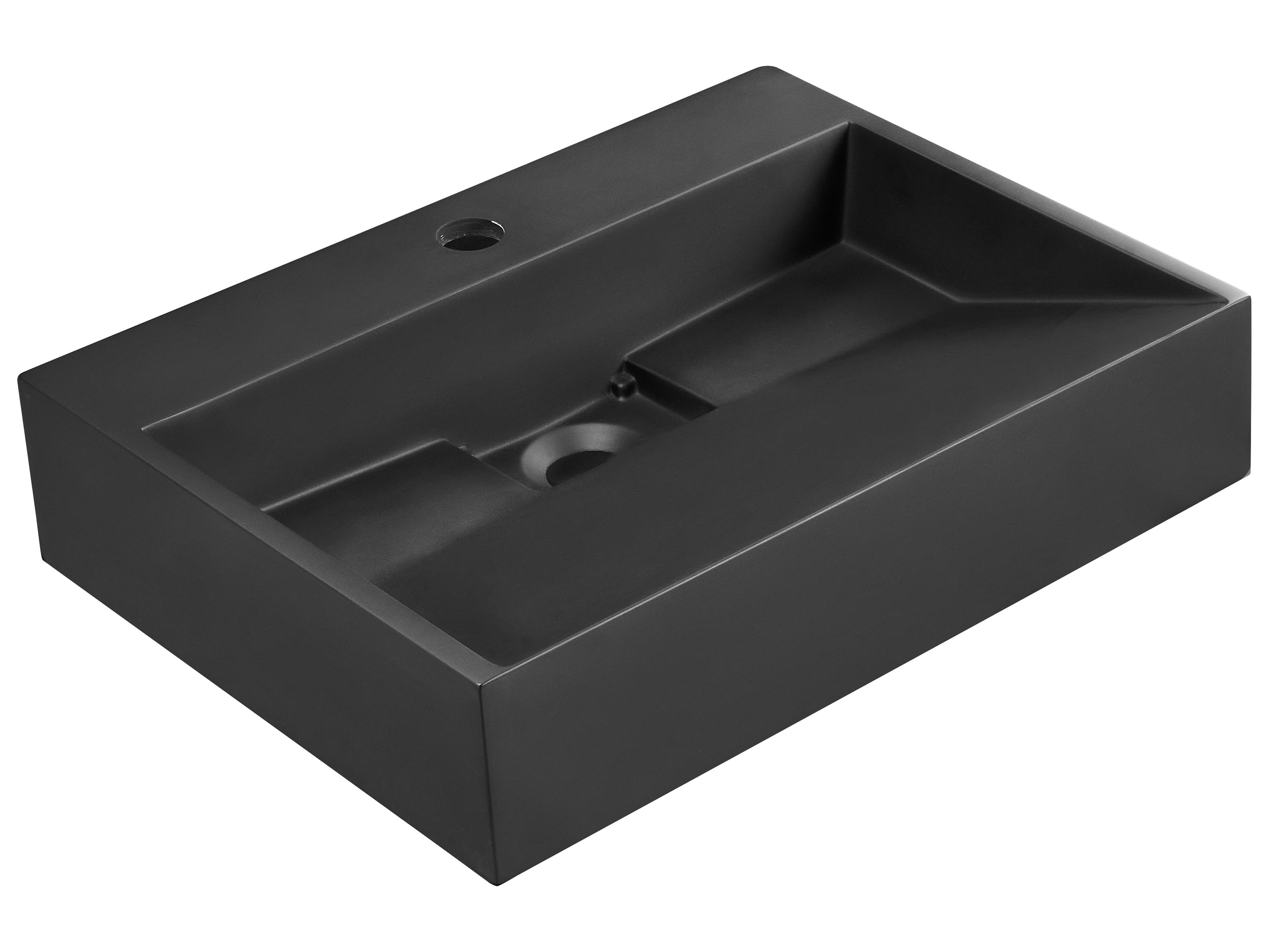 Wandgemonteerde wastafel QUENKO 50 x 38 cm Mineraal gietwerk Zwart