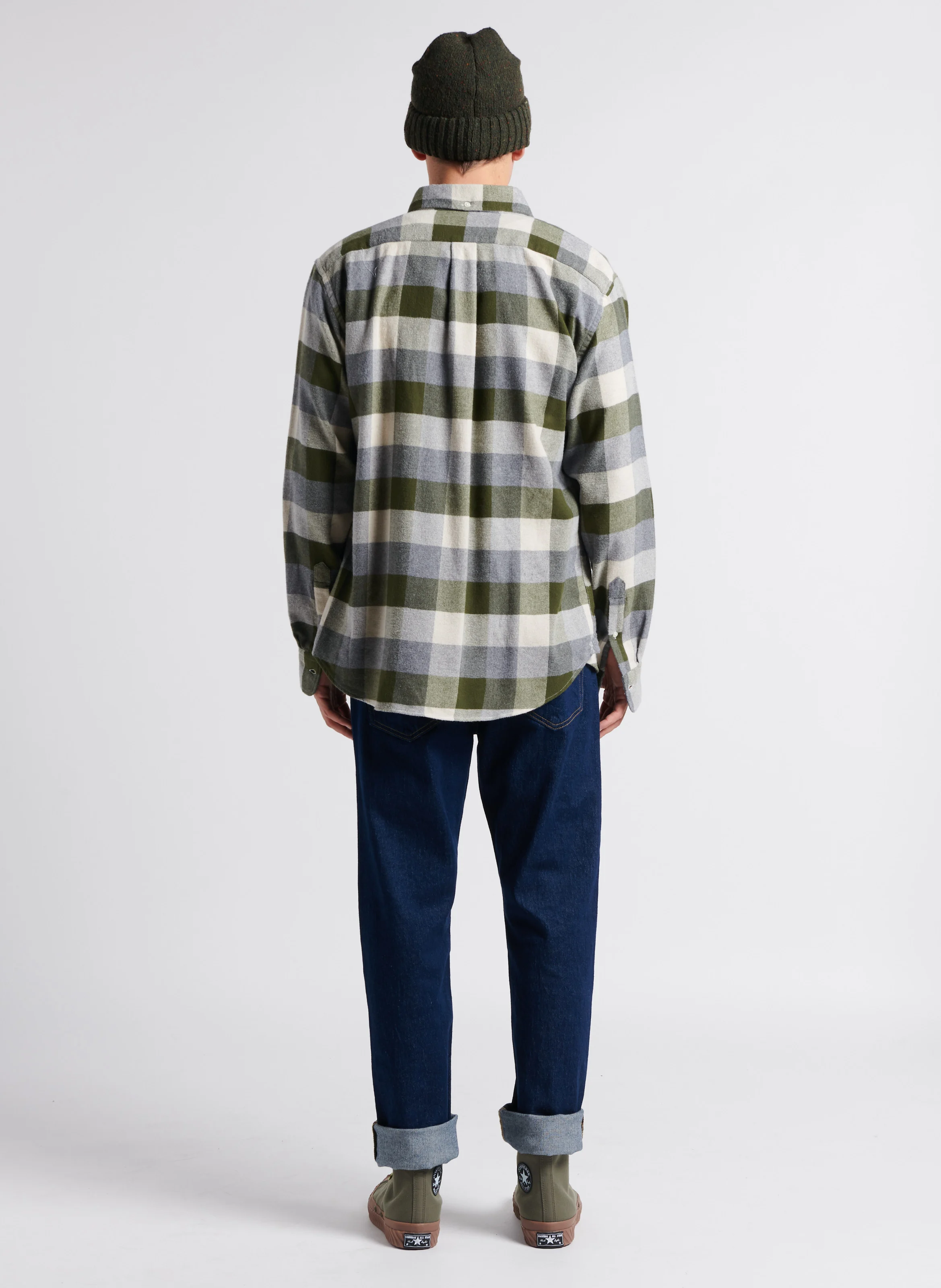 PITT - Chemise droite col classique à carreaux en coton | Vert