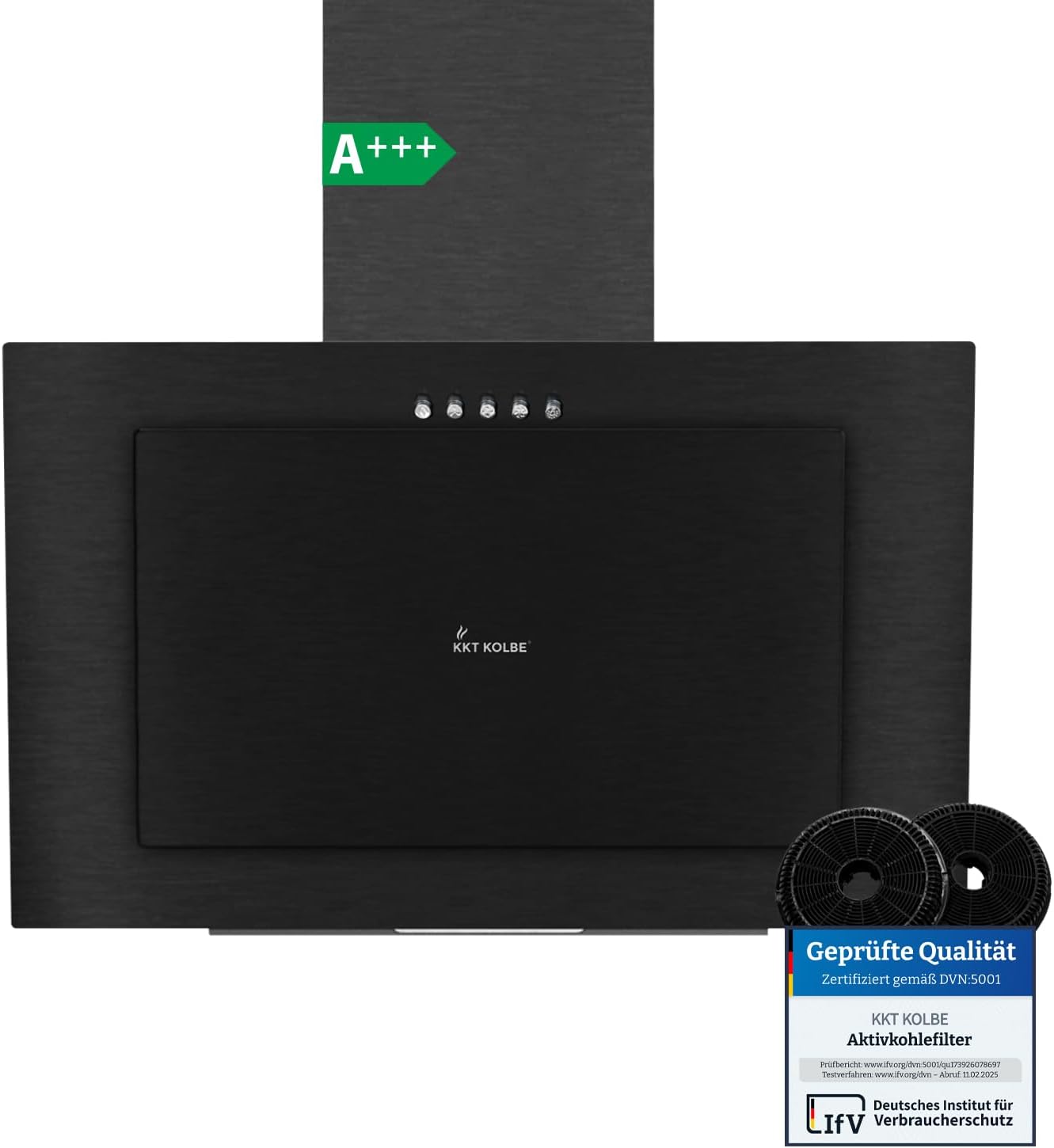 KKT KOLBE A+++ Dunstabzugshaube 60 cm | Umluft Abluft | Kopffrei | Wandhaube | Schwarz Stahl | LED-Beleuchtung | 3 Gebläsestufen | inkl Aktivkohlefilter | VTH6004S