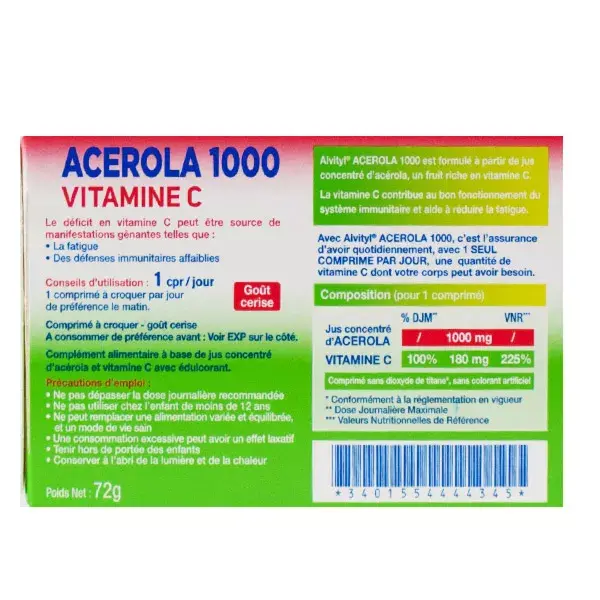 Alvityl Acerola 1000 Comprimidos Mastigáveis de Vitamina C para maiores de 12 anos, 30 comprimidos