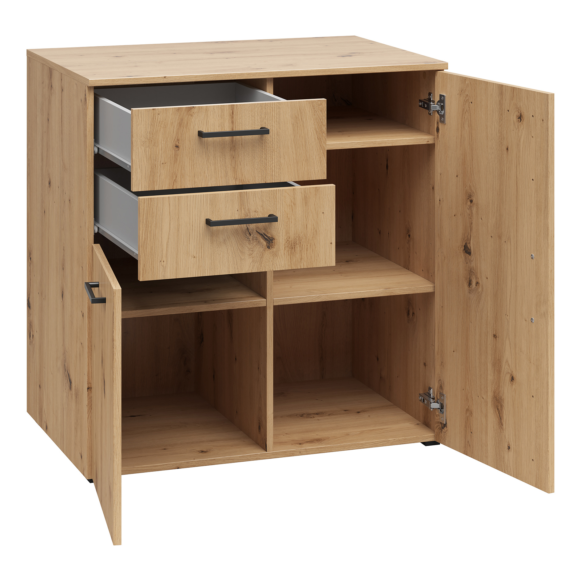Kommode - Artisan Eiche - 2 Türen - 2 Schubkästen - XL-Tiefe - 80 cm breit