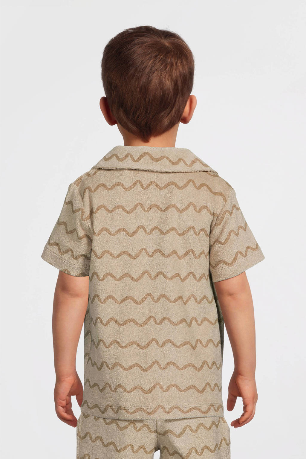 NAME IT badstof overhemd NMMFELO met all over print lichtzand/beige