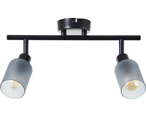 Plafondspot, 2-lichts, HxBxD 18x39,5x8 cm, zwart/rookglas