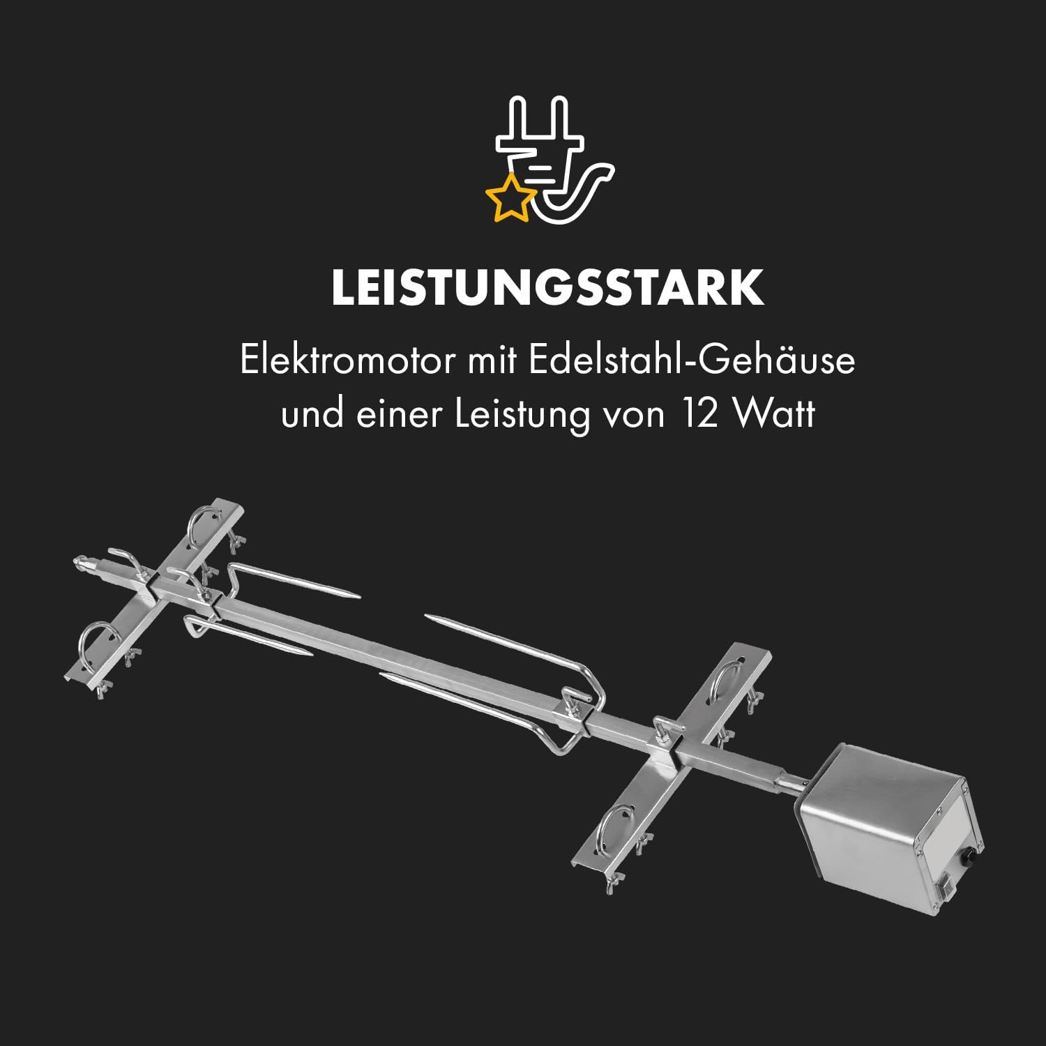 Klarstein Rotisserie Grill Mit Motor, Elektrischer Drehspieß, Großer Spießgrill für Hähnchen & Spanferkel, Höhenverstellbar, Mit Edelstahl-Standbeinen