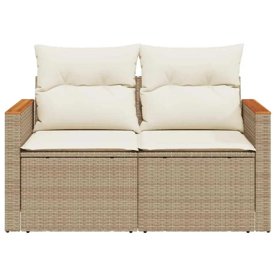 vidaXL - Tuinbank 2-zits - Beige - Poly rattan - Met kussens