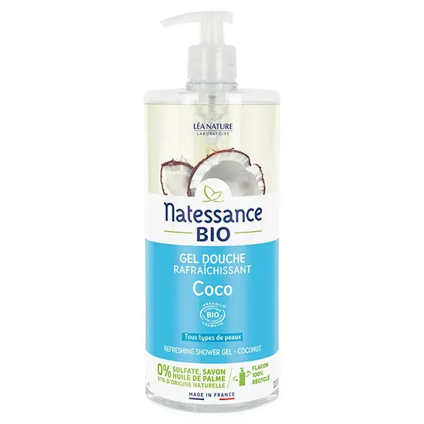 Natessance Gel Douche Eau de Coco Rafraîchissant 1L