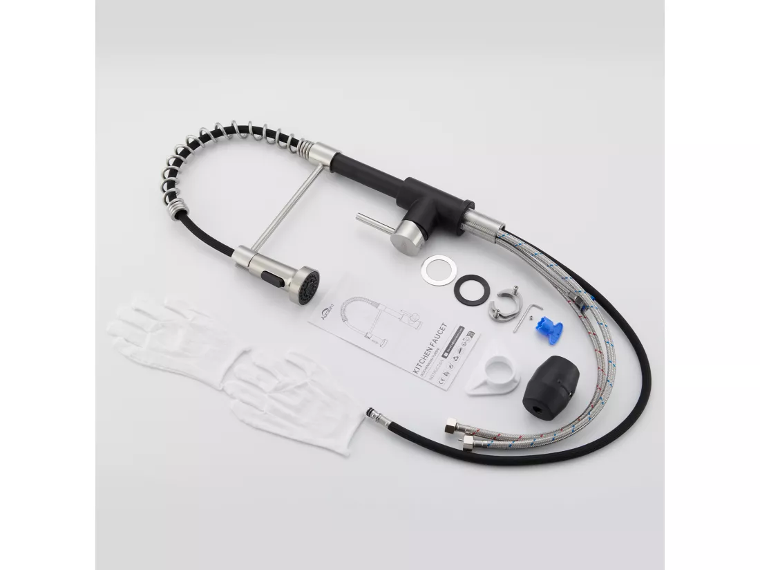 2PCS AURALUM MAX Mitigeur cuisine avec douchette Robinet Cuisine à Ressort Robinetterie cuisine Rotation 360°,2 Jets,Eau Froide/Chaude,Noir
