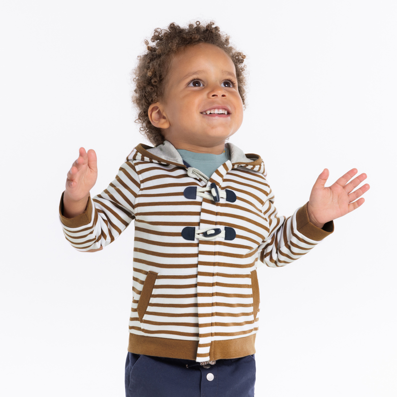 Sweat zippé à capuche molleton rayé marron bébé garçon