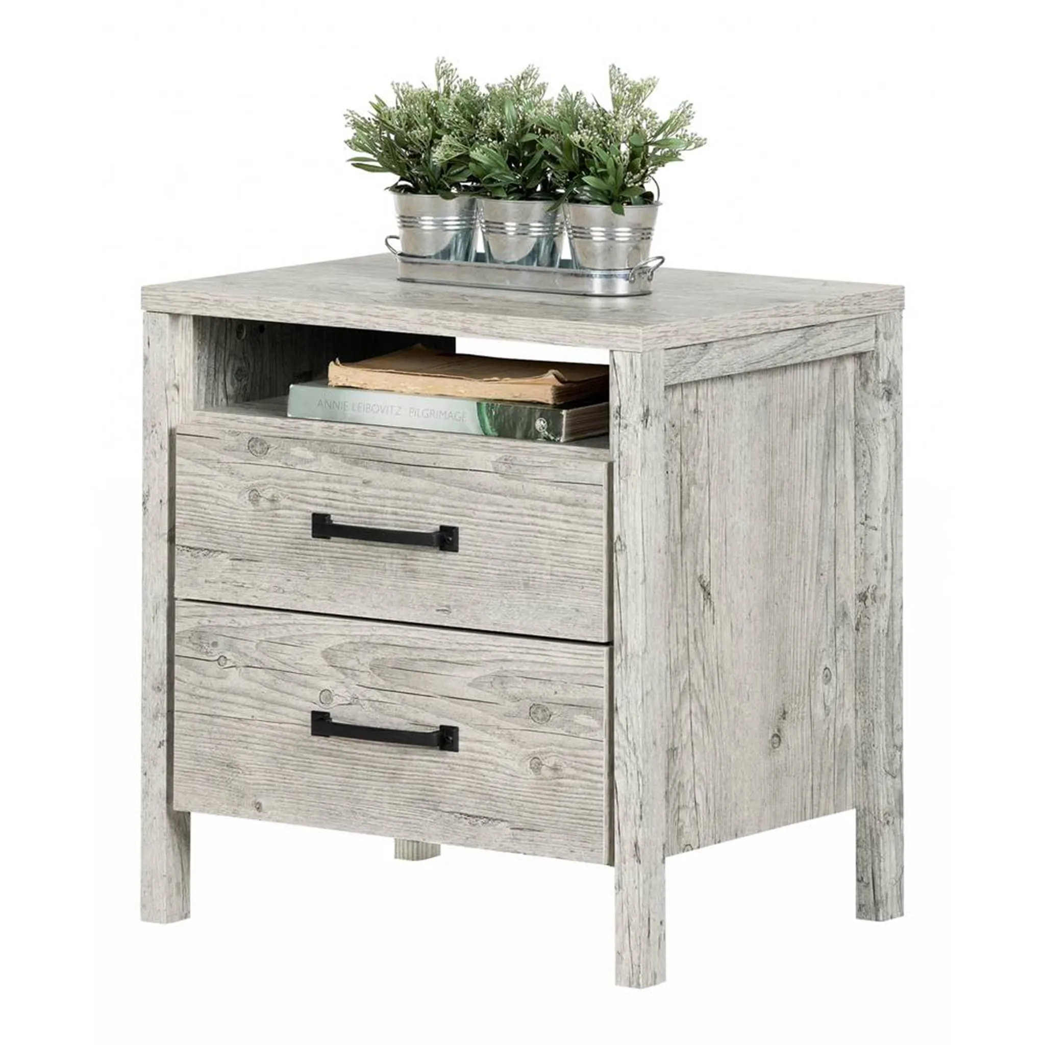 South Shore Table de Nuit 2 Tiroirs Gravity - Pin Bord de Mer