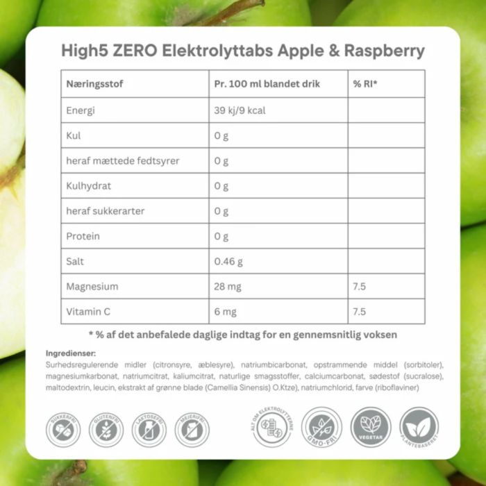 High5 Unisex Elektrolytter Zero Apple/Rasberry - Box 8x20 Tabs Hvid
