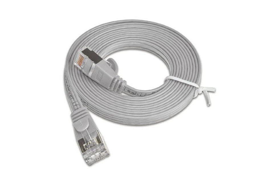 Slimpatchkabel RJ-45 - RJ-45, Cat 6, STP, 2 m, GrauGeschirmtes Twisted-Pair-Kabel (STP) mit Klinkenschutz