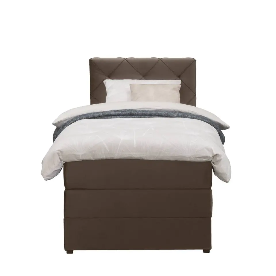 Boxspring met opbergruimte Liv geruit - bruin - 90x200 cm