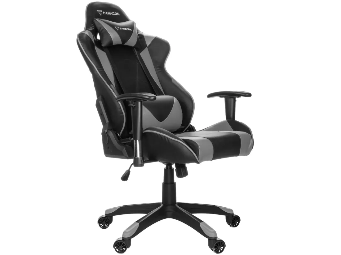 Paracon Knight Fauteuil de gamer avec oreiller cervical et soutien lombaire, gris.
