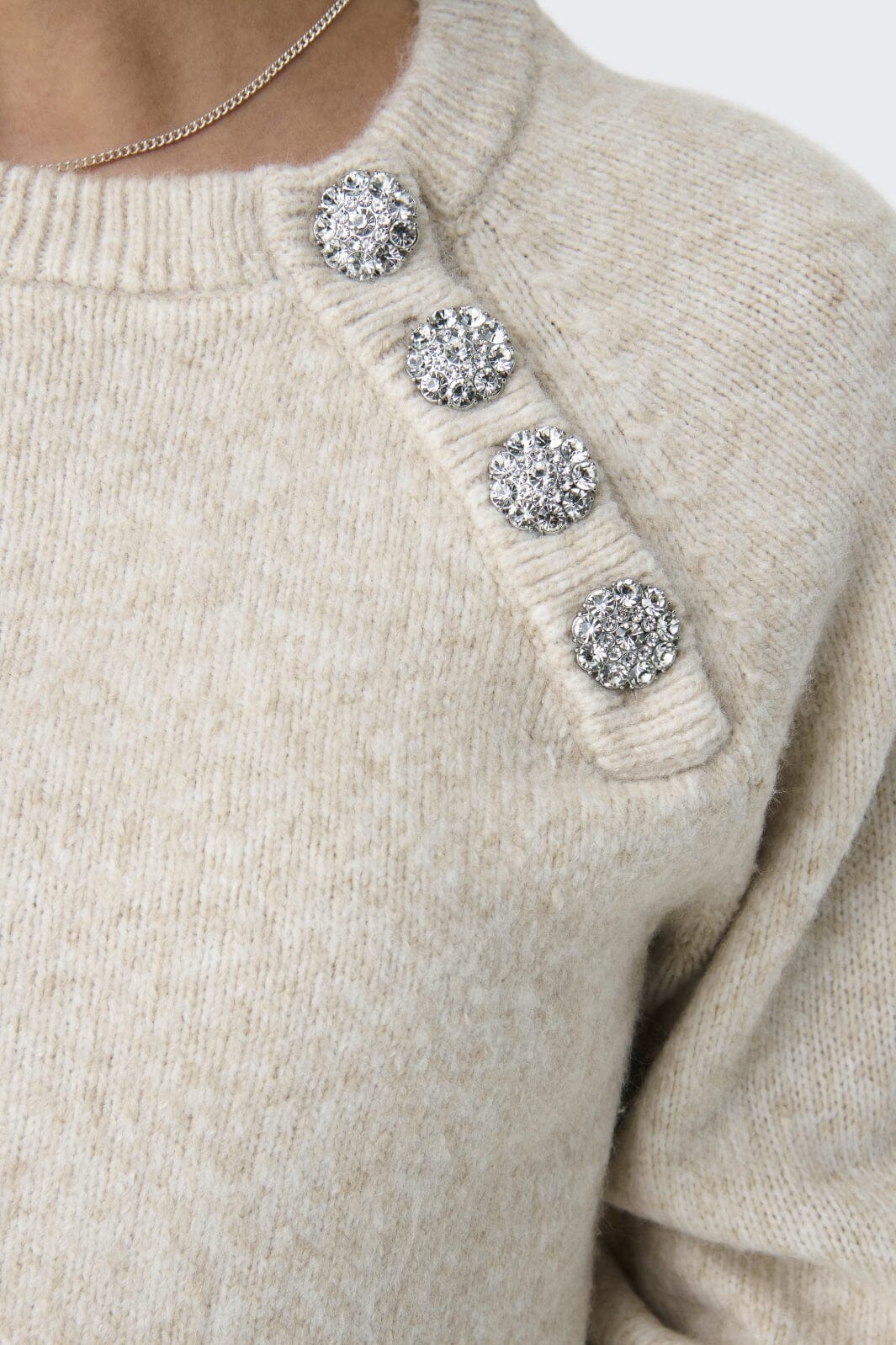 Only Onllauren Life Ls O-Neck Button Knt 4543531 oatmeal melange