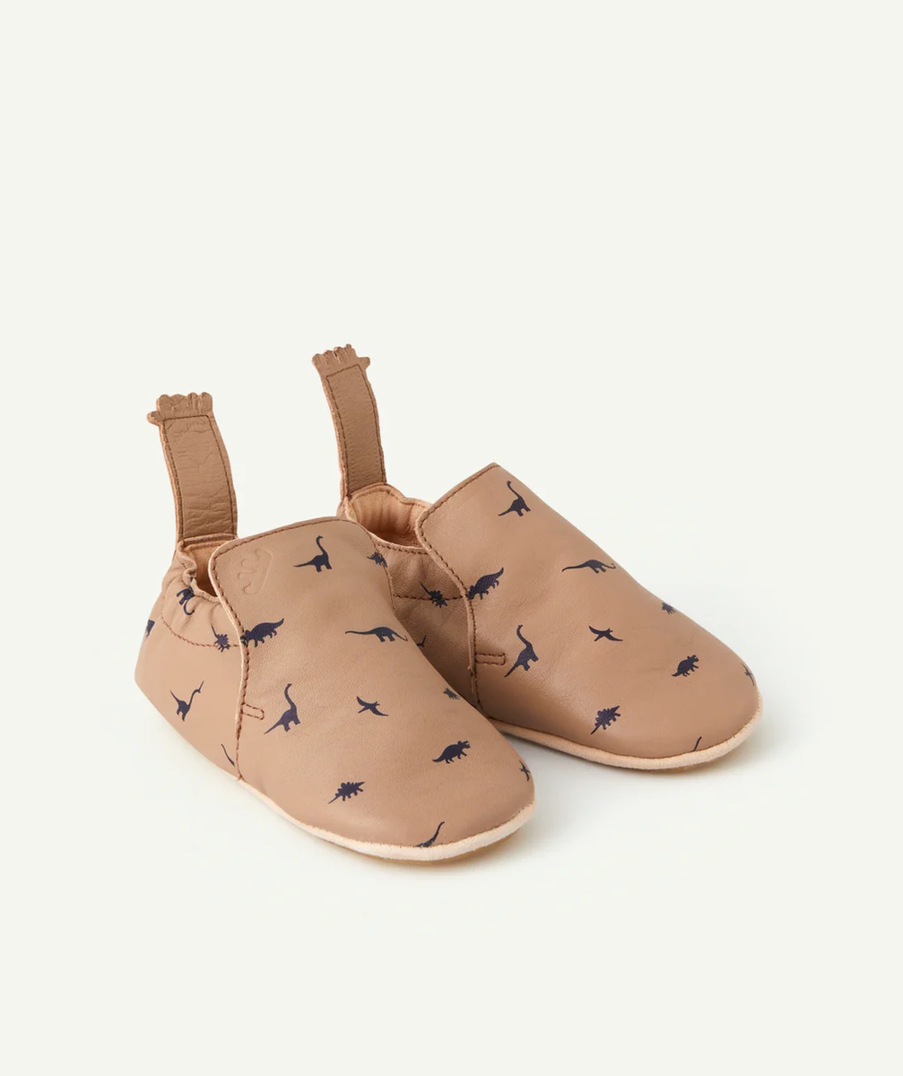EASY PEASYCHAUSSONS EN CUIR TAUPE IMPRIMÉS DINOSAURES