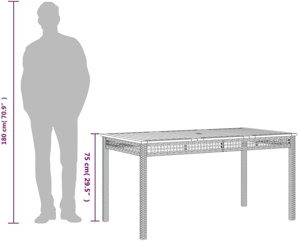 Gartentisch Schwarz 140 x 80 x 75 cm aus Polyrattan und massivem Akazienholz mit Stahlgestell, Gartentisch wetterfest und UV-beständig