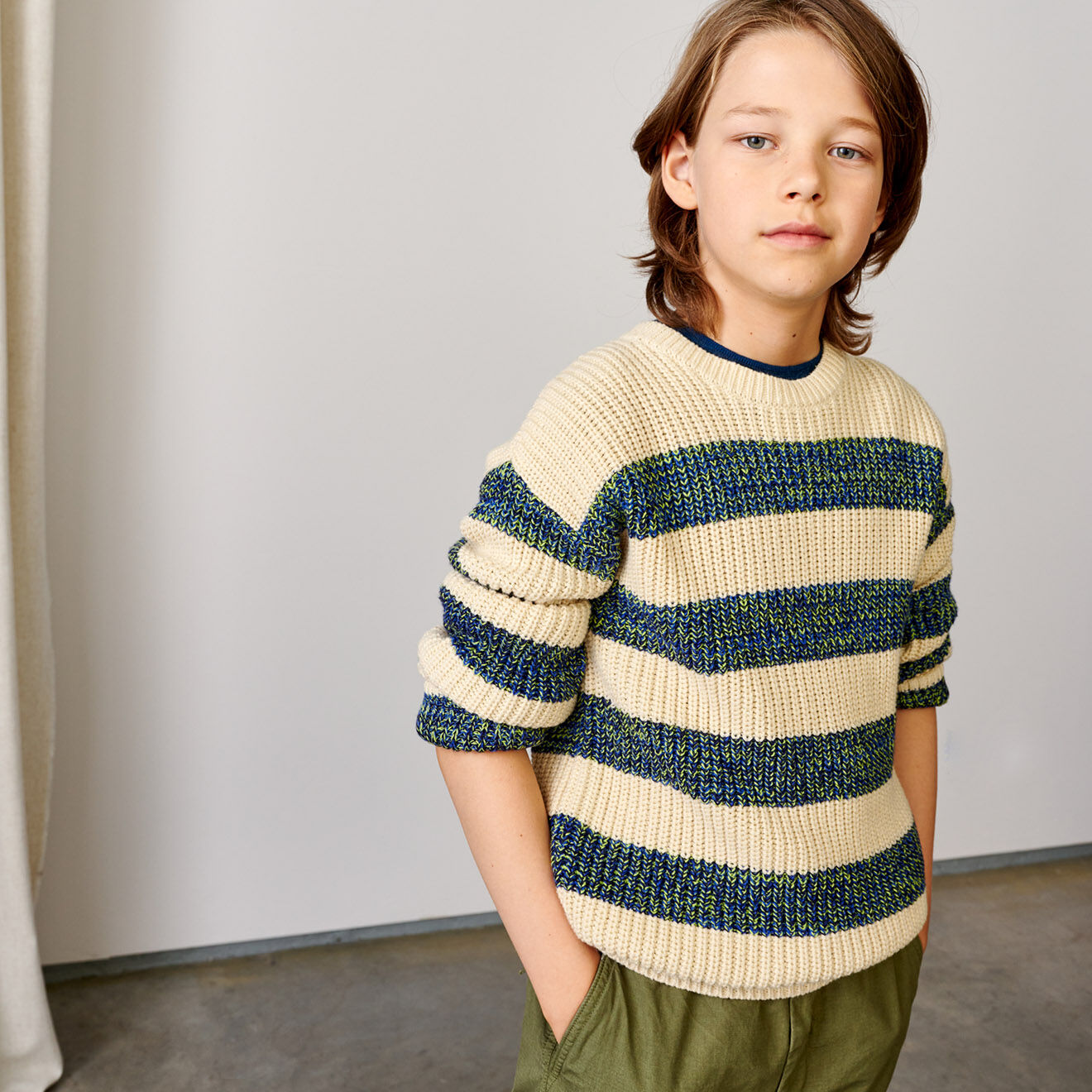 Bellerose Pull en Maille de coton mélangé Geldor rayé beige/gris