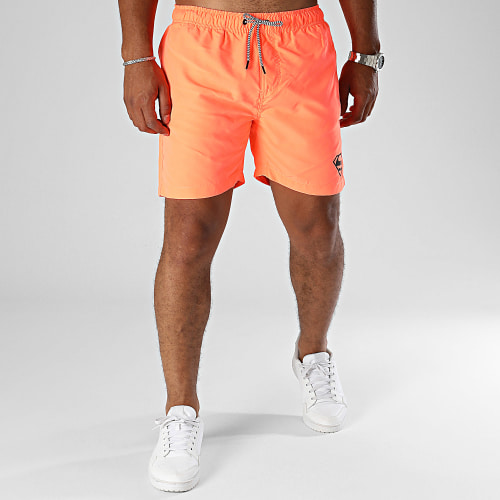 Short De Bain Logo Orange Fluo Noir