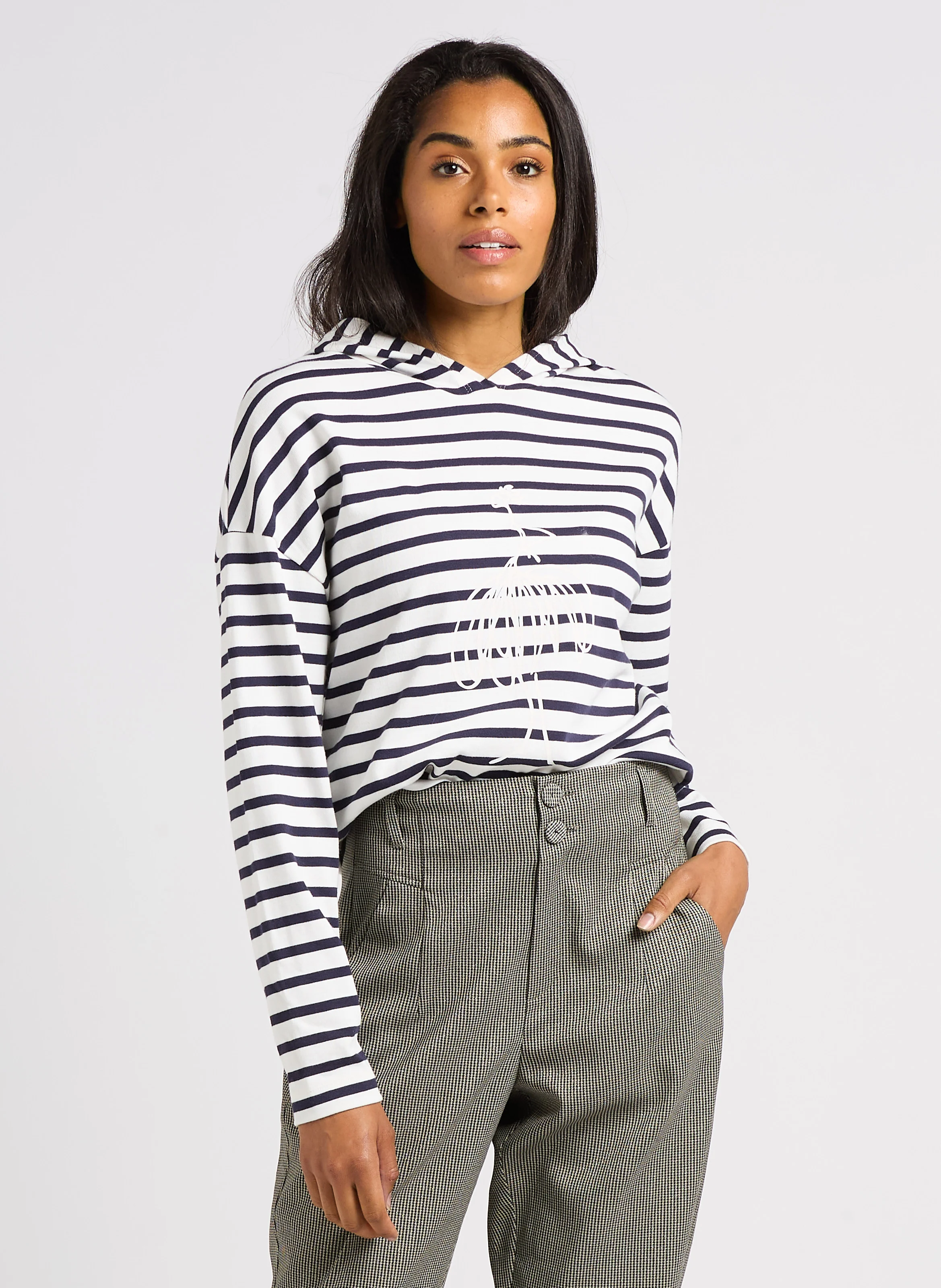 MELKI - Pull à capuche en coton rayé | Bleu