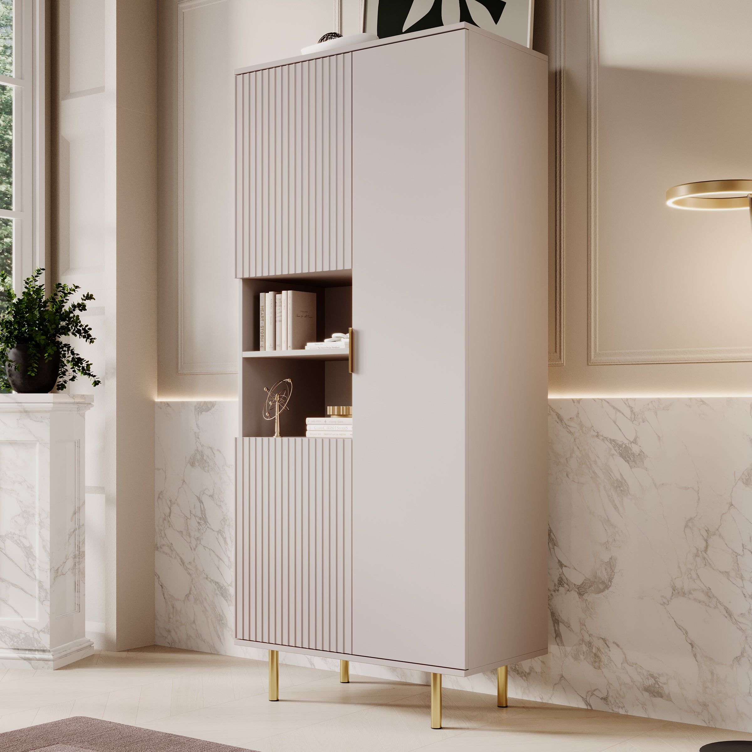 Nicola - Vitrinekast - Beige - 80x41x190 cm