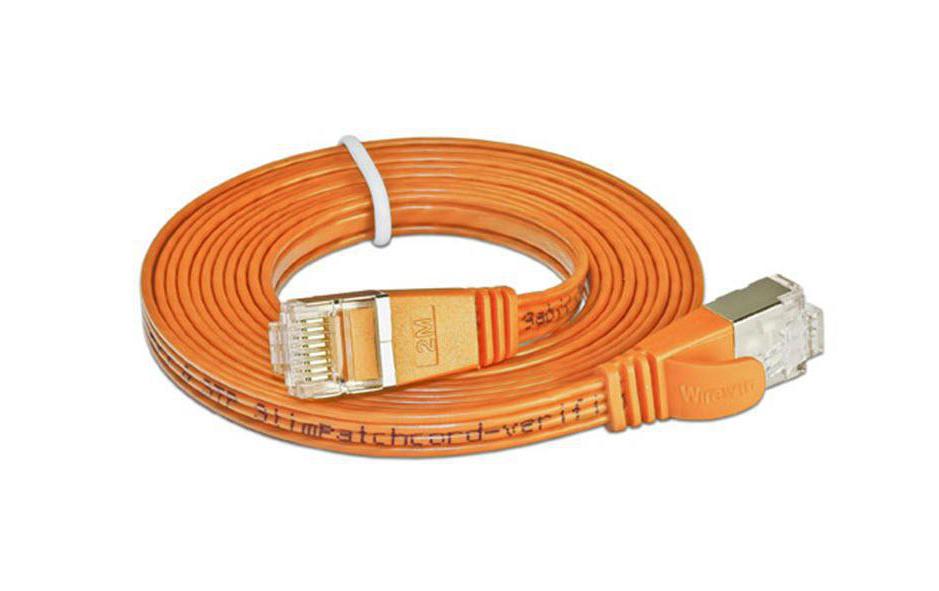 Slimpatchkabel RJ-45 - RJ-45, Cat 6, STP, 2 m, OrangeGeschirmtes Twisted-Pair-Kabel (STP) mit Klinkenschutz