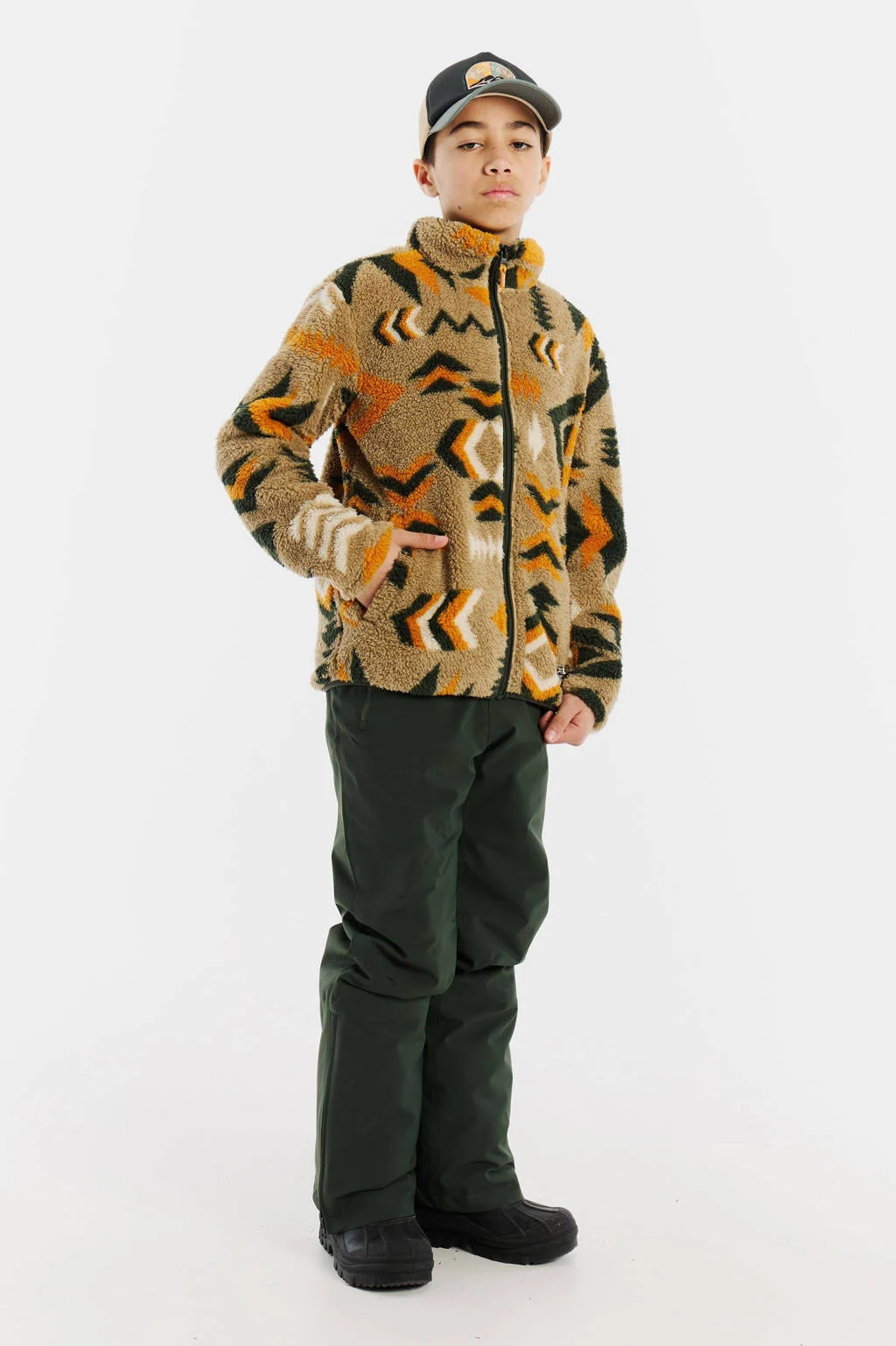 Protest teddy fleece vest PRTMalton Jr camel/olijfgroen