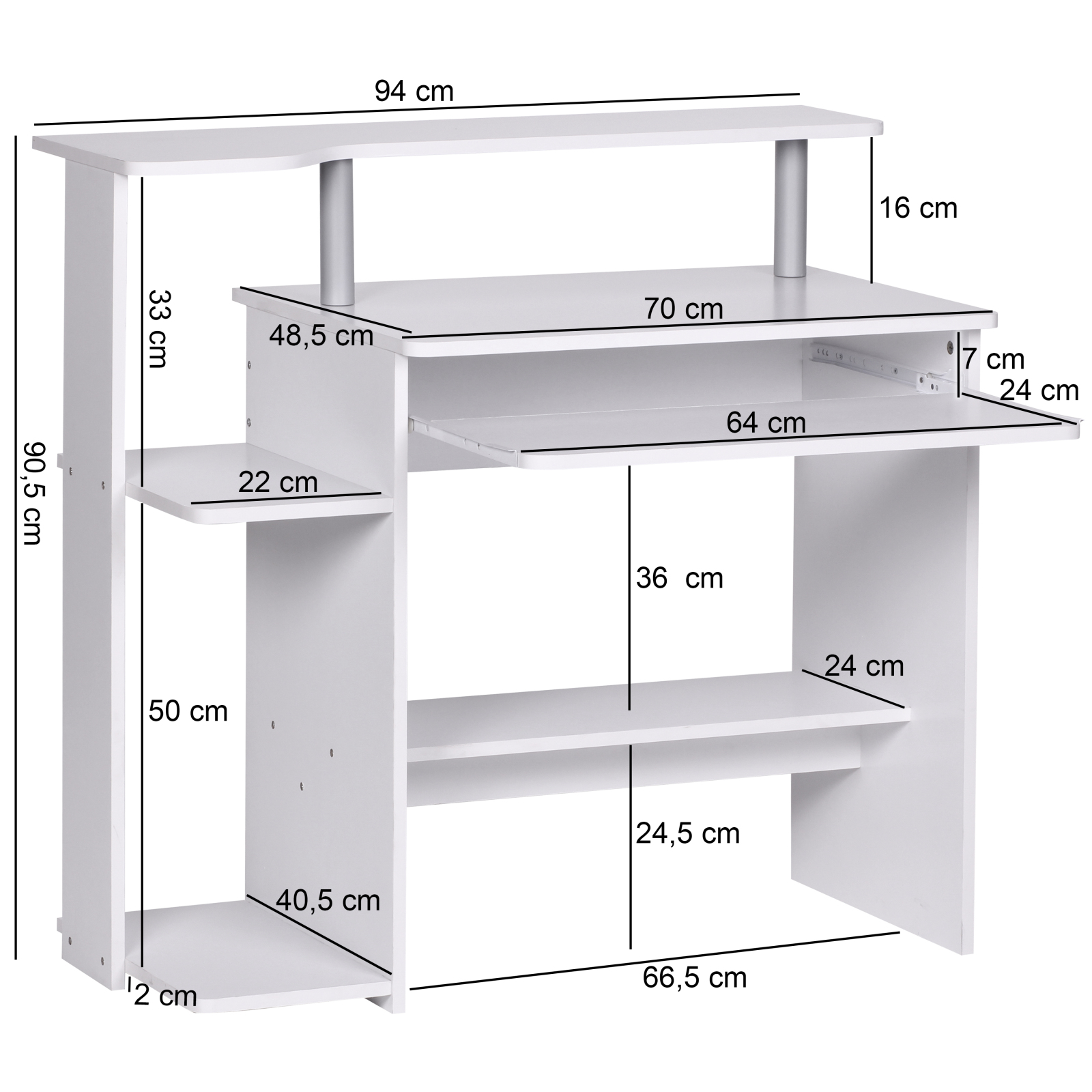 Schreibtisch - weiß - mit Tastaturauszug - 94 cm breit