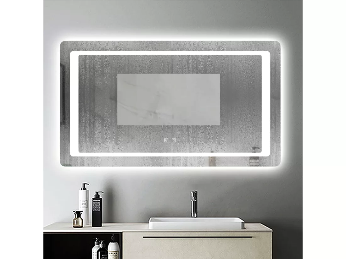 Miroir de Salle de Bain Anti-buée Miroir Lumineux LED à Double Contrôle 120 * 70cm Aica