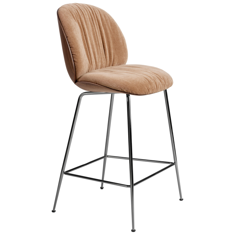 Gubi Beetle barkruk 65cm met zwart chroom onderstel, Veneer Shell