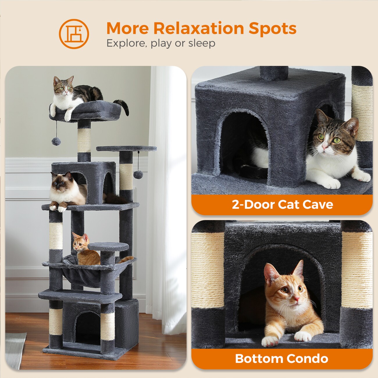 Pawz Road mittelgroßer Katzenbaum 136cm dunkelgrau
