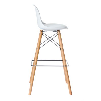 Lot de 2 tabourets haut STEELWOOD - pied hêtre - assise blanche