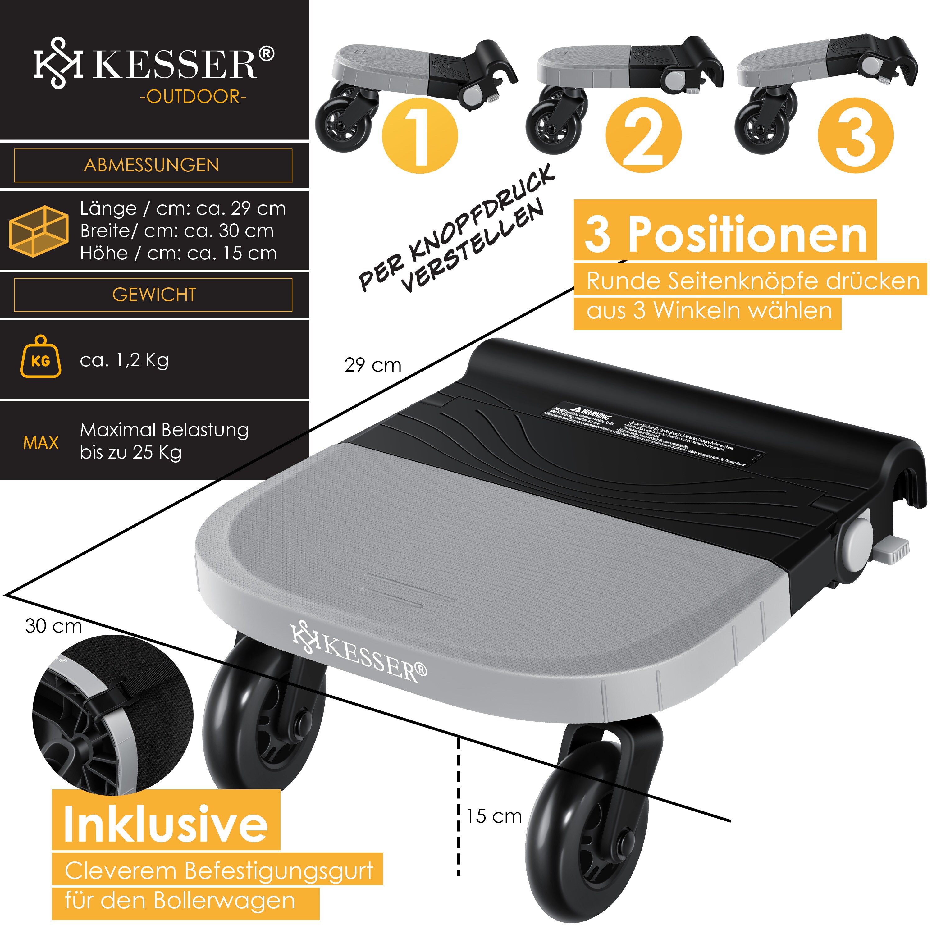 KESSER® Trittbrett Mitfahrbrett Zubehör passend für LOOPS Faltbarer Bollerwagen Handwagen ,mit 360° drehbaren Rädern,bis zu 25 Kg belastbar