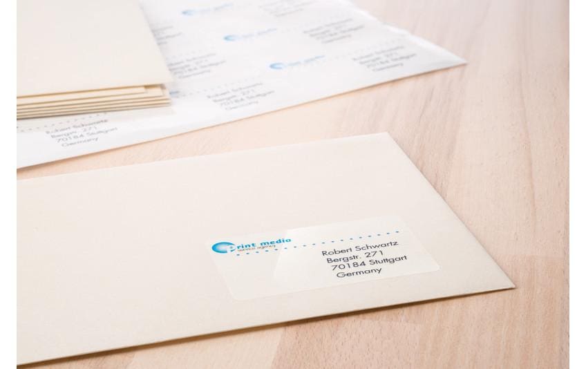 Folien-Etiketten 63.5 x 38.1 mm, 25 BlattTransparentes Druckeretikett