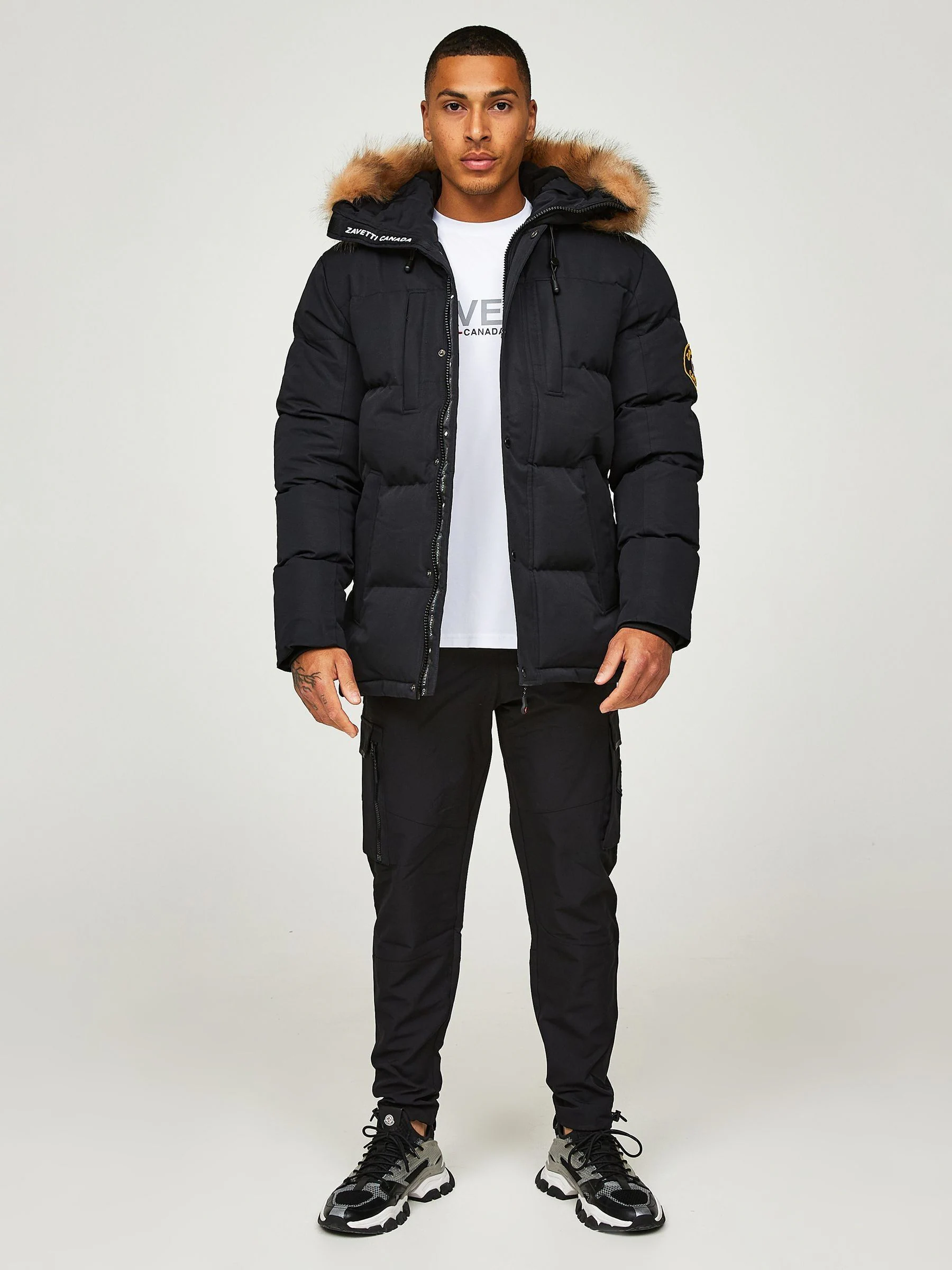 Zwart - Zavetti Canada Oshawa 2.0 voor heren Puffer parka-jas met afneembare imitatiebontkraag