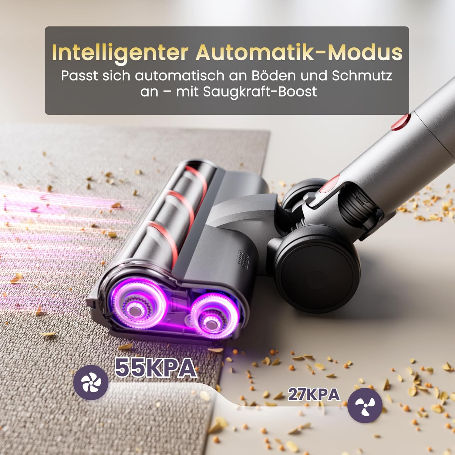 X7 Akku Staubsauger 55Kpa/600W/80Min, Staubsauger Kabellos mit LED Display, Akkustaubsauger Selbstladender, Anti-Tangle-Bürste, Automatikmodus für Teppich Tierhaare Hartböden