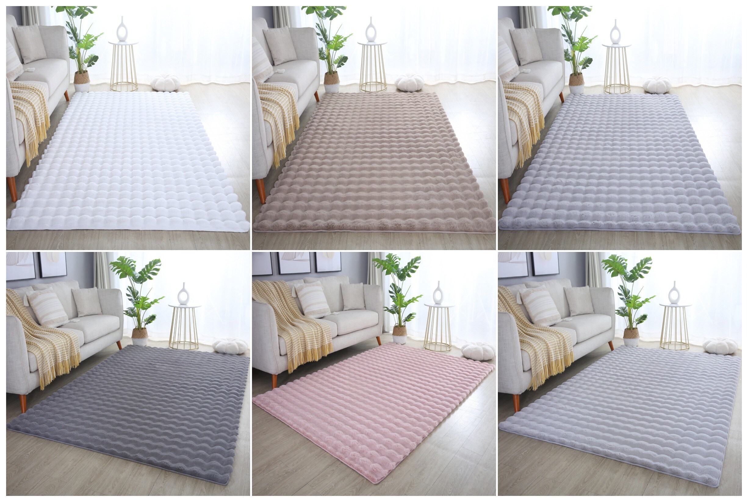 Weicher Hochflor Teppich Wohnzimmer Einfarbig, Flauschig, Rutschfest,