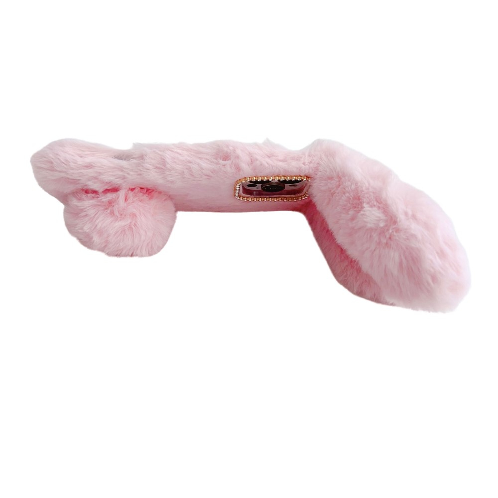 iPhone 16 Pro 3D Gummi Plüsch Case Hülle Bunny mit Flauschigen Hasenohren - Rosa
