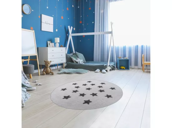 Tapis enfant Ø140cm rond fait main en coton blanc ETOILE