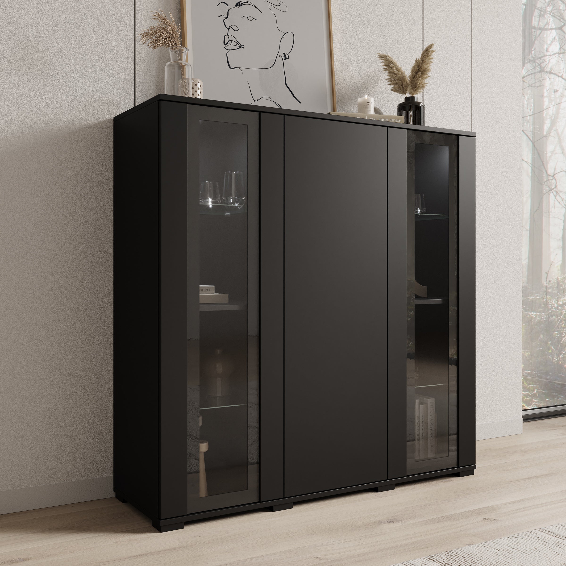 Meubella - Cres - Dressoir - Zwart - 120x40x122 cm