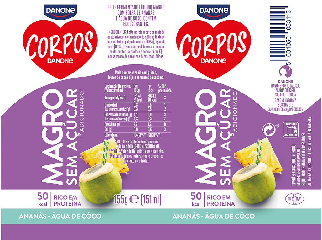 IOGURTE CORPOS DANONE MAGRO LÍQUIDO ÁGUA CÔCO 4X155G