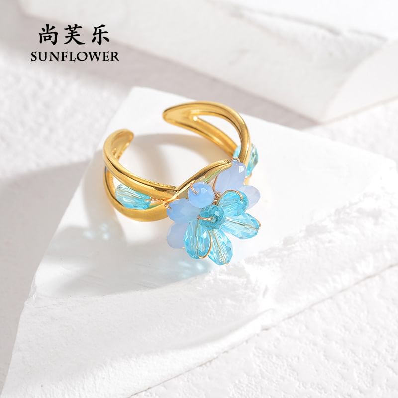 Shangfleur - Open ring met kunstkristal en bloem