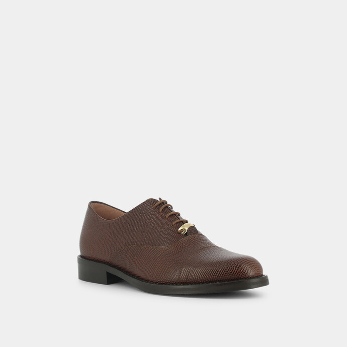 Richelieus à bouts ronds  en cuir reptile marron