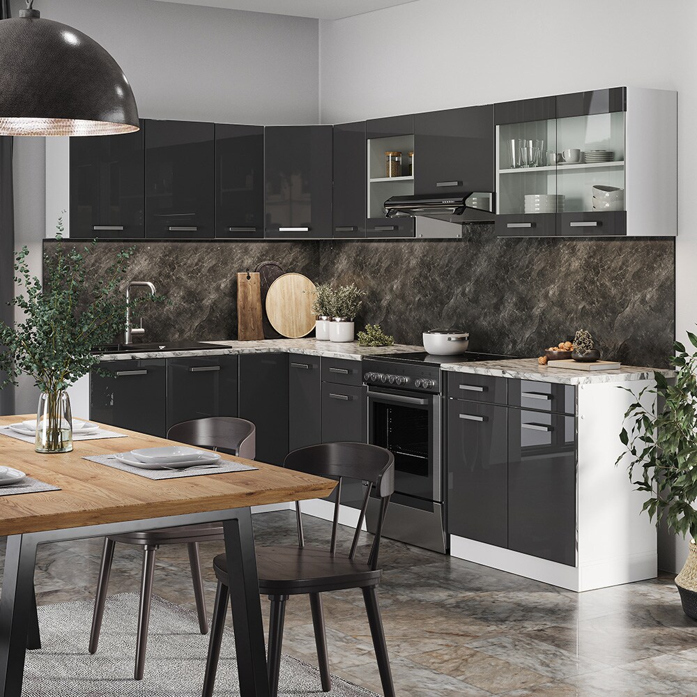 Vicco Eckküche Küchenblock Einbauküche Rick Weiß Anthrazit Hochglanz 270 cm modern Küchen Schränke Spülenunterschrank Eck-Unterschrank Eck-Hängeschrank Arbeitsplatte Küchenmöbel Küchenzeile L-Küche