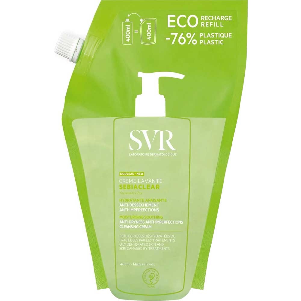 Crème nettoyante & recharge - Sebiaclear - Peaux grasses déshydratées ou fragilisées - 2 x 400 ml