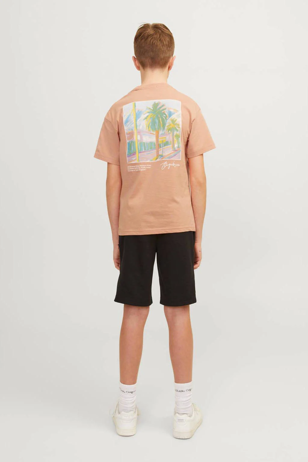 JACK & JONES T-shirt JORARUBA LANDSCAPE met backprint zachtoranje