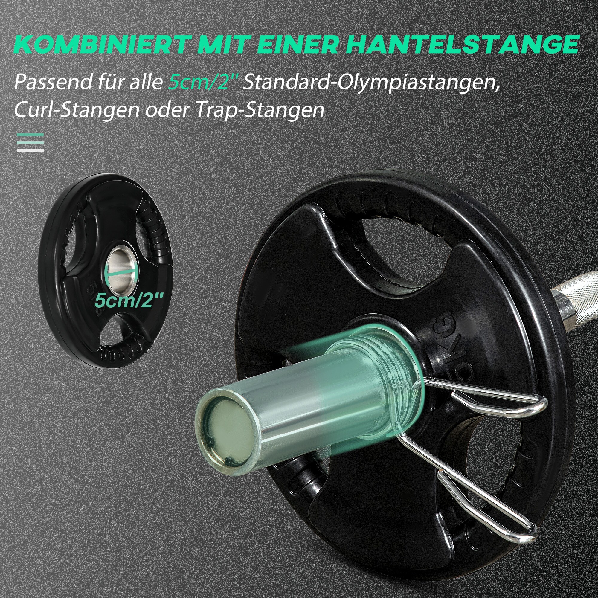 SPORTNOW Hantelscheibe mit 5 cm Bohrung schwarz 24L x 24B x 3,5H cm