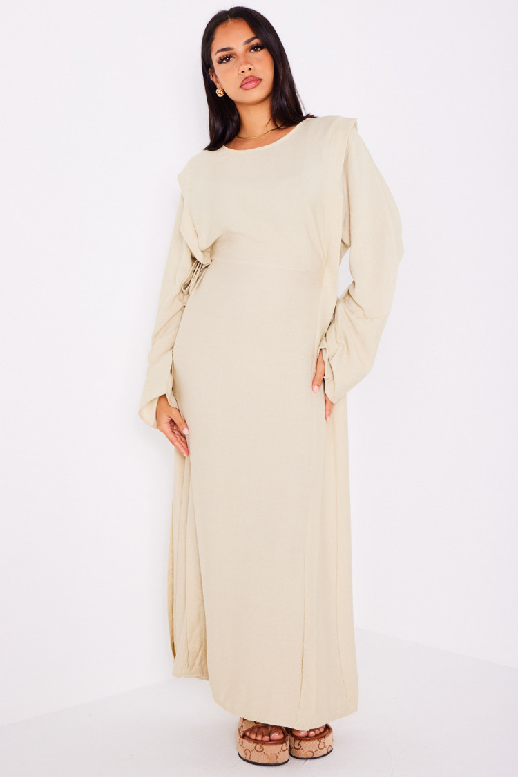 Robe beige à empiècement noué sur les côtés